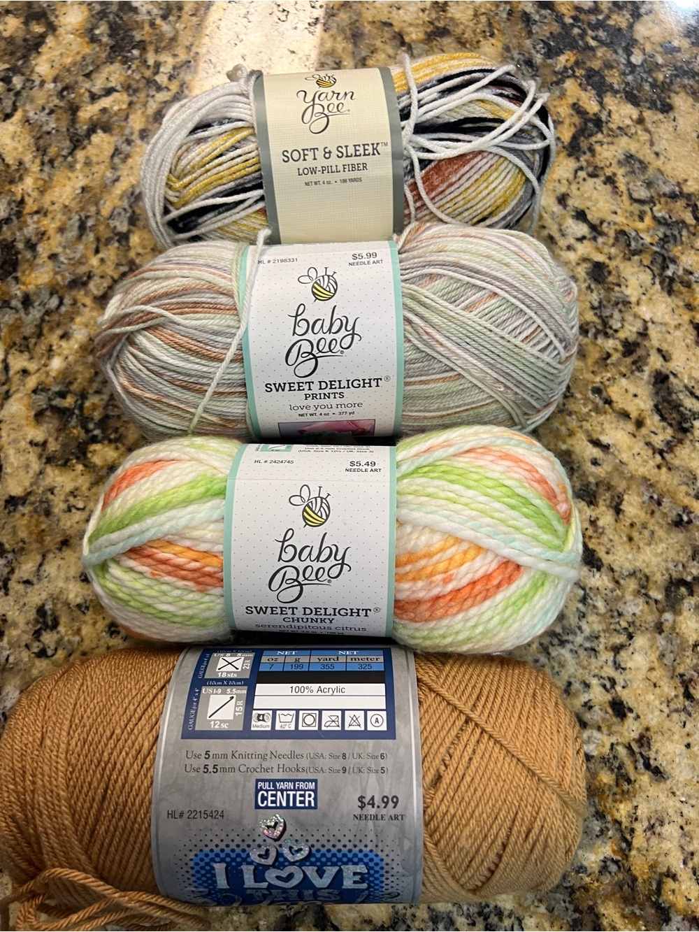 Hobby Lobby Baby Bee & I Love This Yarn Pastel Multi and Tan Assortment